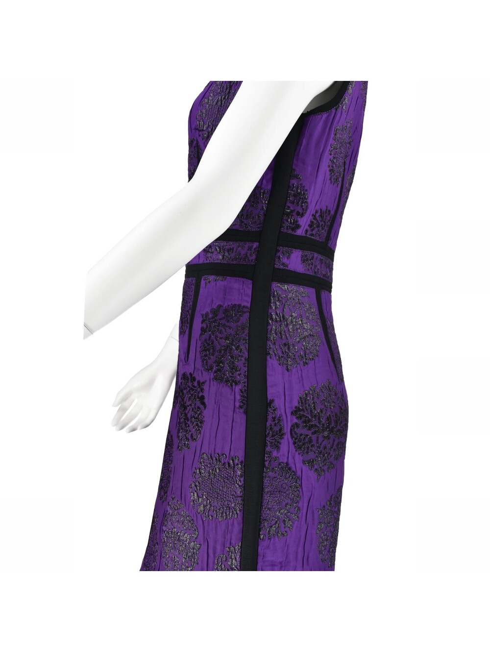 GIANFRANCO FERRE Crinkled Purple Silk & Black Lurex Cocktail Dress, SZ 8 - Picture 5 of 8